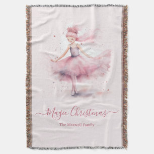 Christmas nutcracker ballerina family name throw blanket