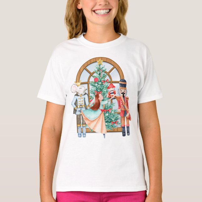 Christmas Nutcracker Ballerina Mouse King Girls T-Shirt (Front)