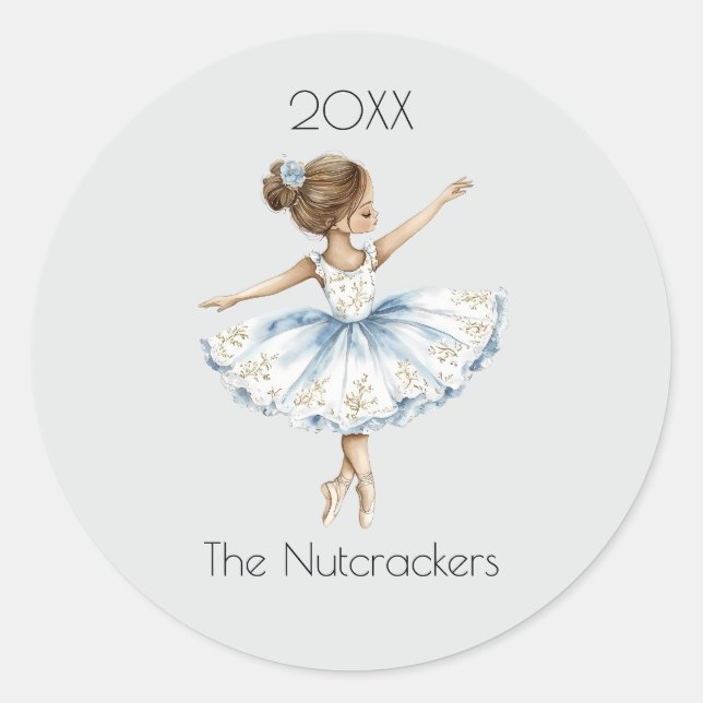 Christmas Nutcracker Ballerina Watercolor  Classic Round Sticker (Front)
