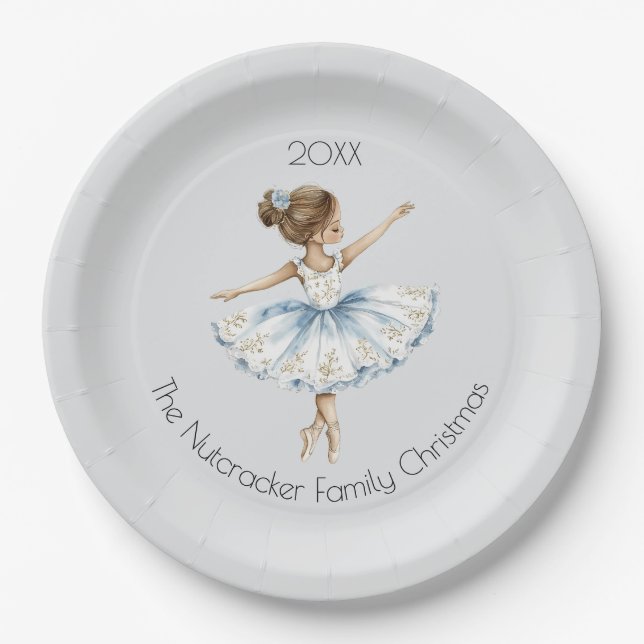 Christmas Nutcracker Ballerina Watercolor Paper Plates (Front)