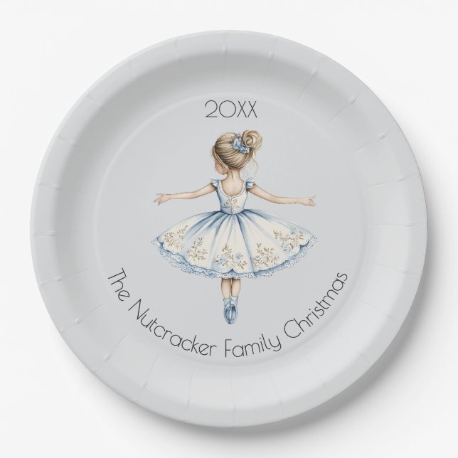 Christmas Nutcracker Ballerina Watercolor Paper Plates (Front)