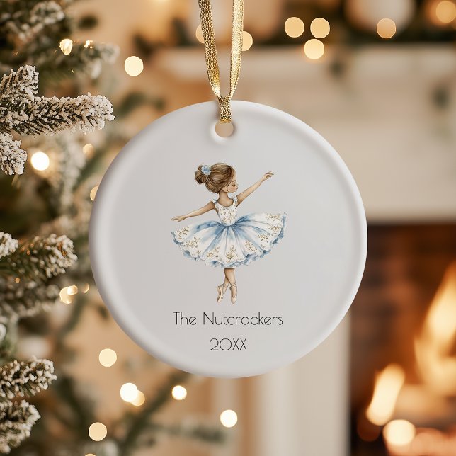Christmas Nutcracker Ballerina Watercolor Photo Ceramic Ornament (Creator Uploaded)