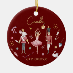 Christmas Nutcracker Ballerina Whimsical Kids Name Ceramic Ornament