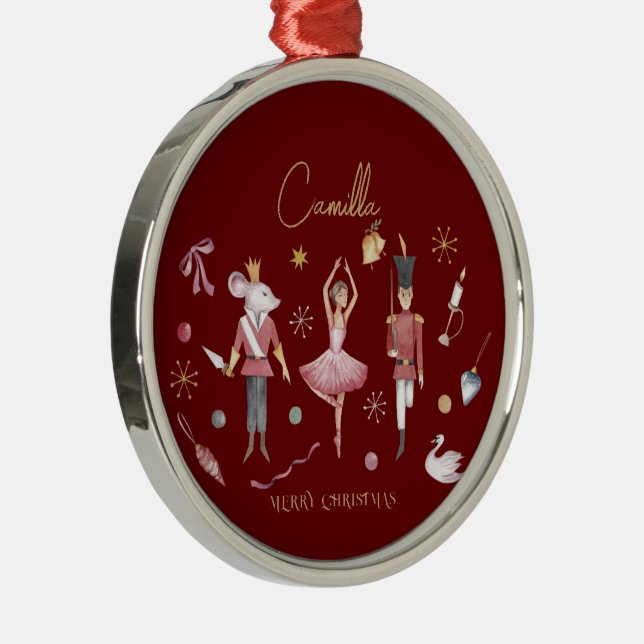 Christmas Nutcracker Ballerina Whimsical Kids Name Metal Ornament (Right)
