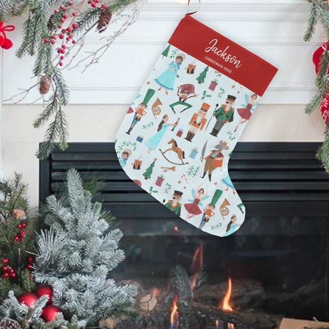 Christmas Nutcracker Ballet Dancer blue Large Christmas Stocking (Traditional Classic Light Blue Christmas stocking kids children holiday.)