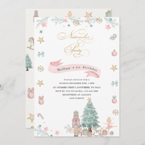 Christmas Nutcracker Ballet Pink watercolor baby s Invitation