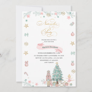 Christmas Nutcracker Ballet Pink watercolor baby s Invitation