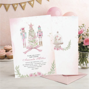Christmas Nutcracker Ballet Pink watercolor baby s Invitation