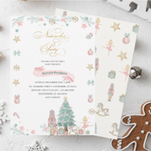 Christmas Nutcracker Ballet Pink watercolor baby s Invitation