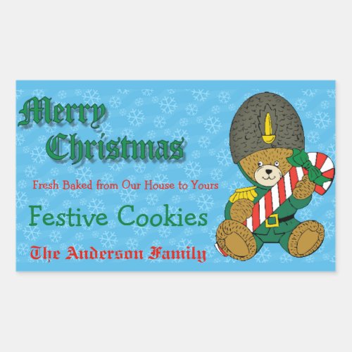 Christmas Nutcracker Bear with Candy Cane Food Rec Rectangular Sticker