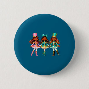Christmas Nutcracker Black Girls Kids Festive Xmas Button