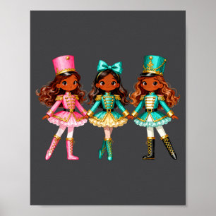 Christmas Nutcracker Black Girls Kids Festive Xmas Poster