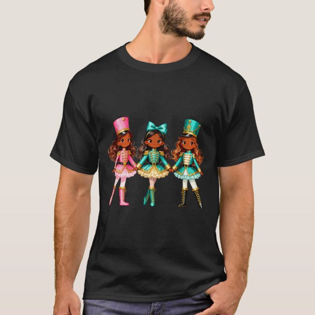 Christmas Nutcracker Black Girls Kids Festive Xmas T-Shirt (Front)