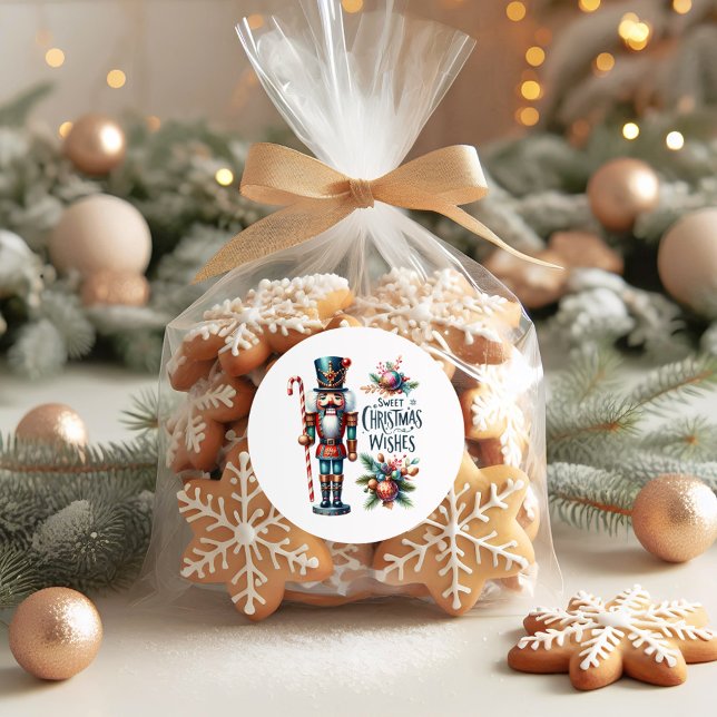 Christmas Nutcracker Candy Cane Christmas Wishes Classic Round Sticker (Creator Uploaded)