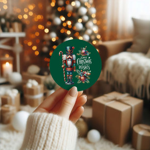 Christmas Nutcracker Candy Cane Christmas Wishes Classic Round Sticker
