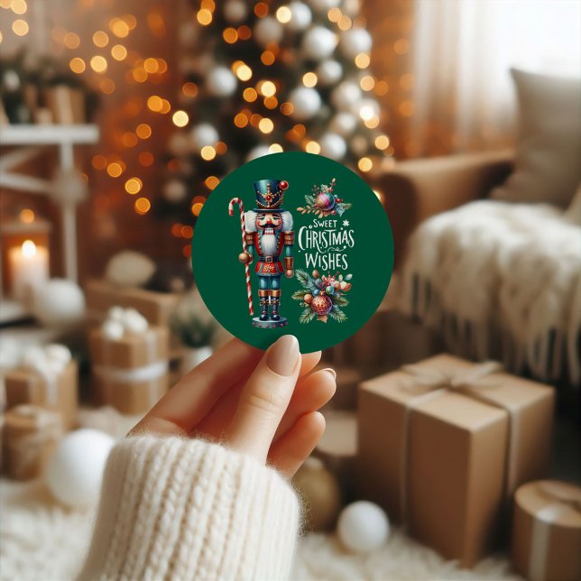 Christmas Nutcracker Candy Cane Christmas Wishes  Classic Round Sticker (Creator Uploaded)