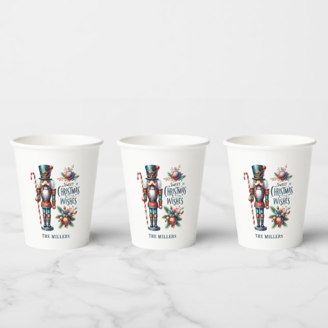 Christmas Nutcracker Candy Cane Christmas Wishes Paper Cups (Multi)