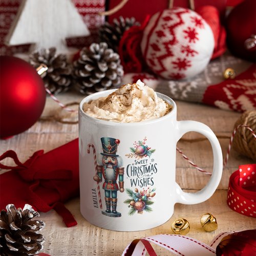 Christmas Nutcracker Candy Cane Christmas Wishes Two_Tone Coffee Mug