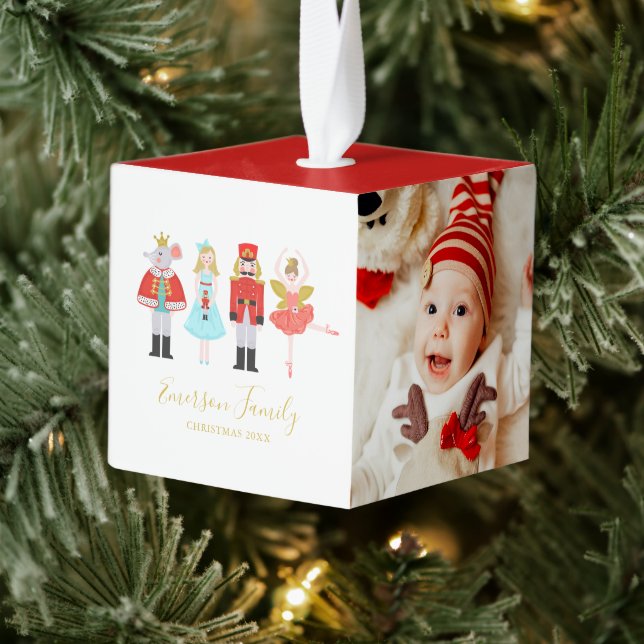 Christmas Nutcracker Characters 3 Photo Cube Ornament (Tree)