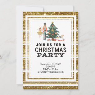 Christmas Nutcracker Custom Gold Party Invitation