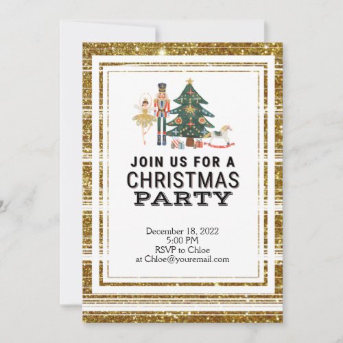 Christmas Nutcracker Custom Gold Party Invitation