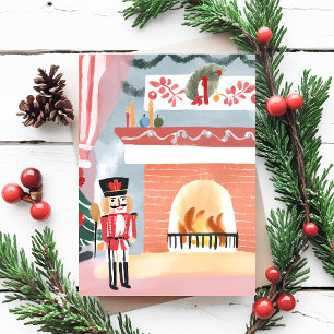 Christmas Nutcracker Fireplace Merry Watercolor Holiday Postcard