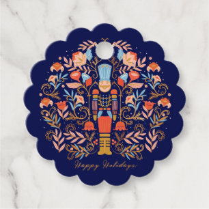 Christmas Nutcracker Floral Folk Art Deep Blue Favor Tags