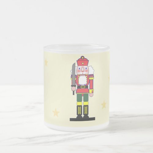 Christmas nutcracker frosted glass coffee mug