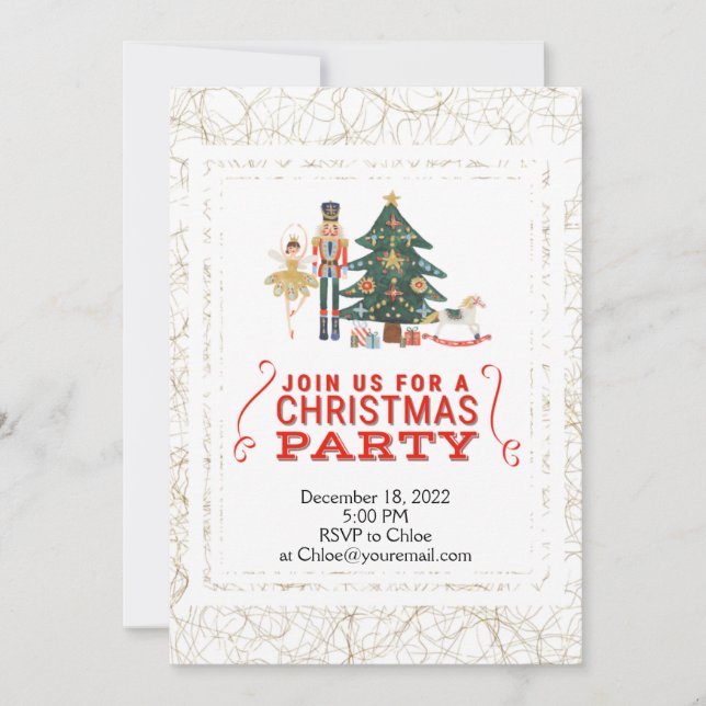 Christmas Nutcracker Gold & White Party Invitation (Front)