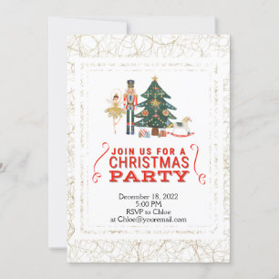 Christmas Nutcracker Gold & White Party Invitation