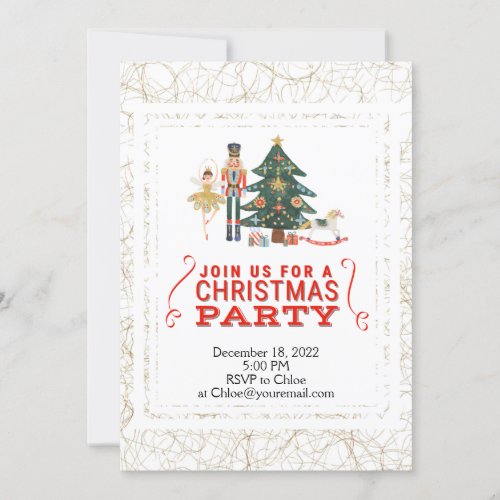 Christmas Nutcracker Gold  White Party Invitation