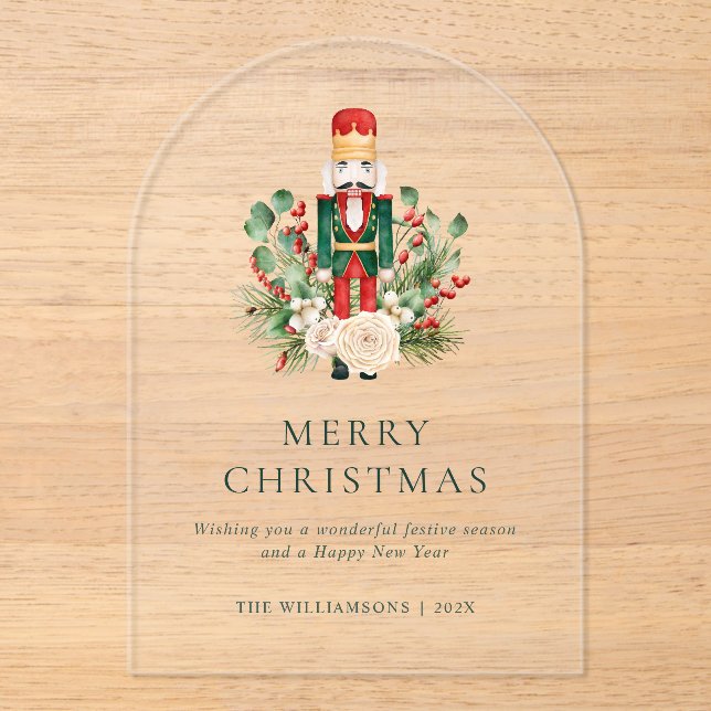 Christmas Nutcracker Greenery Festive Acrylic Invitations (Front)