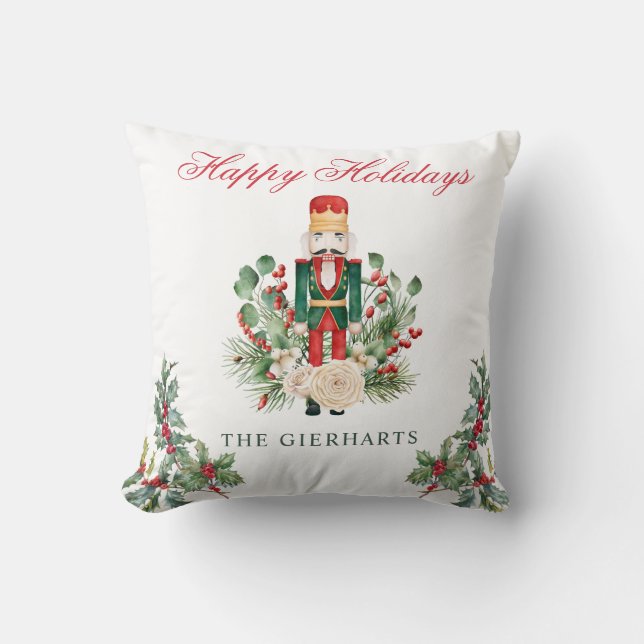 Christmas Nutcracker Happy Holidays Family Throw Pillow (Front)