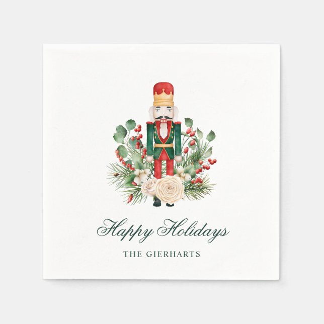 Christmas Nutcracker Happy Holidays Paper Napkins (Front)