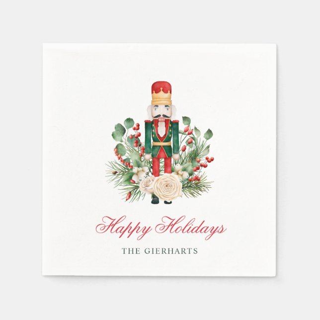 Christmas Nutcracker Happy Holidays Paper Napkins (Front)
