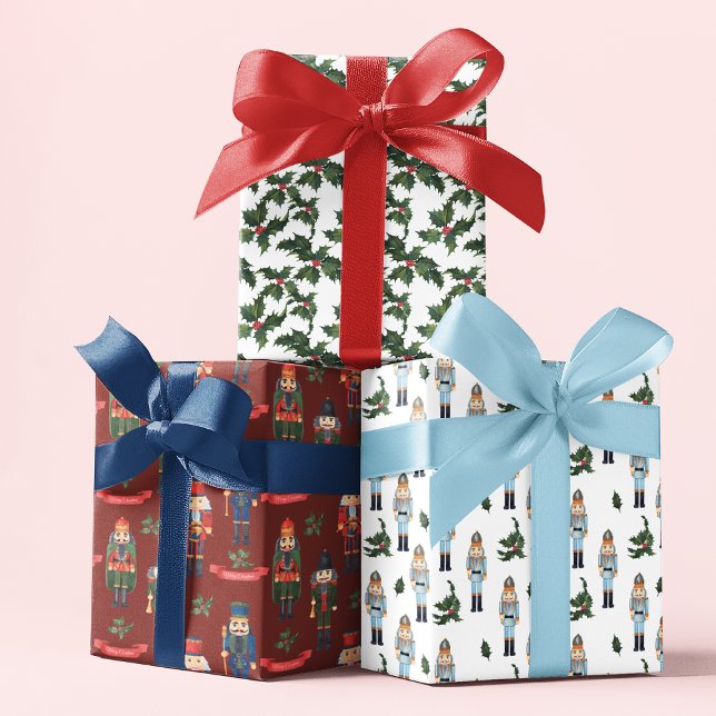 Christmas Nutcracker Holly Festive Patterns Wrapping Paper Sheets (Creator Uploaded)