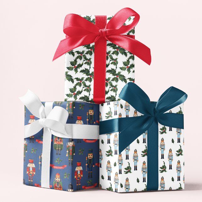 Christmas Nutcracker Holly Festive Patterns Wrapping Paper Sheets (Creator Uploaded)