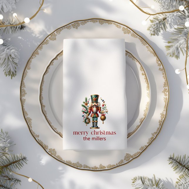 Christmas Nutcracker Merry Christmas Typography Cloth Napkin (Creator Uploaded)