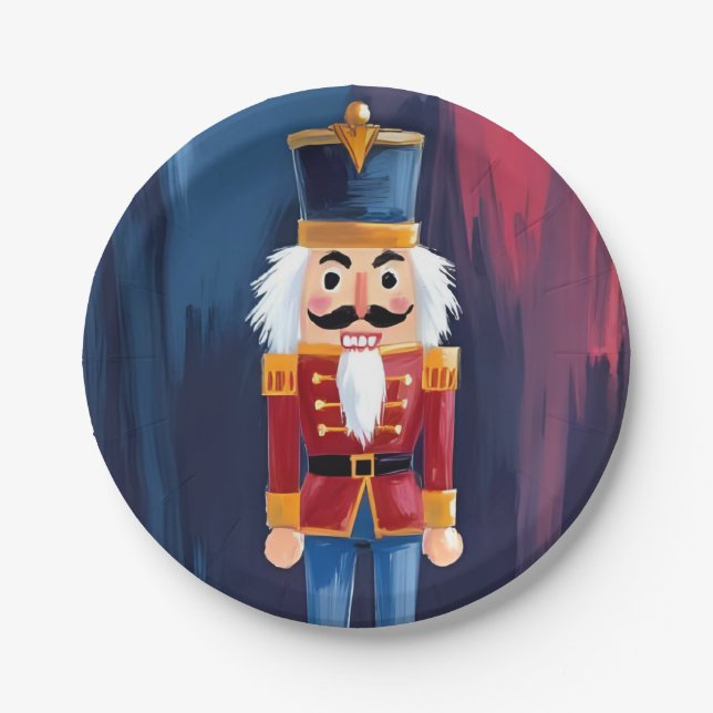 Christmas Nutcracker | Merry Christmas Watercolor Paper Plates (Front)