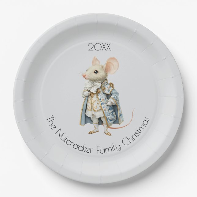 Christmas Nutcracker Mouse King Watercolor Paper Plates (Front)
