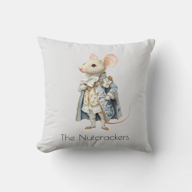 Christmas Nutcracker Mouse King Watercolor Throw Pillow (Front)