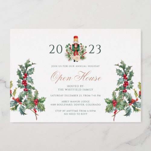 Christmas Nutcracker Open House Holiday Rose Gold Foil Invitation