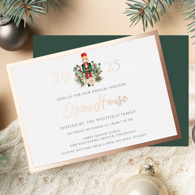 Christmas Nutcracker Open House Holiday Rose Gold Foil Invitation (Christmas Nutcracker Open House Holiday Rose Gold Foil Invitation)