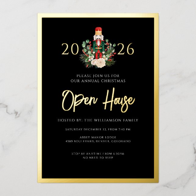Christmas Nutcracker Open House Script Foil Invitation (Front)
