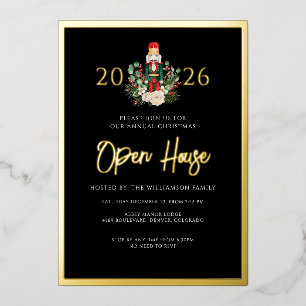 Christmas Nutcracker Open House Script Gold Foil Invitation
