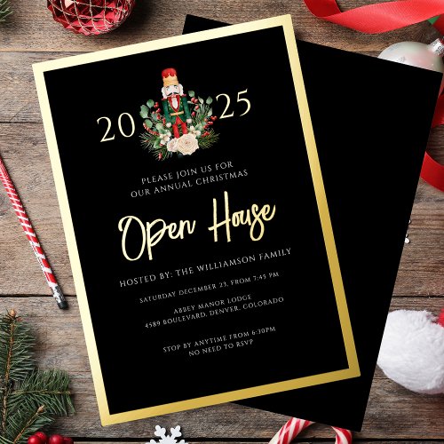 Christmas Nutcracker Open House Script Gold Foil Invitation