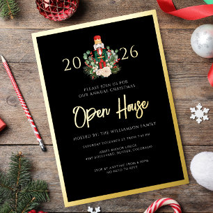 Christmas Nutcracker Open House Script Gold Foil Invitation