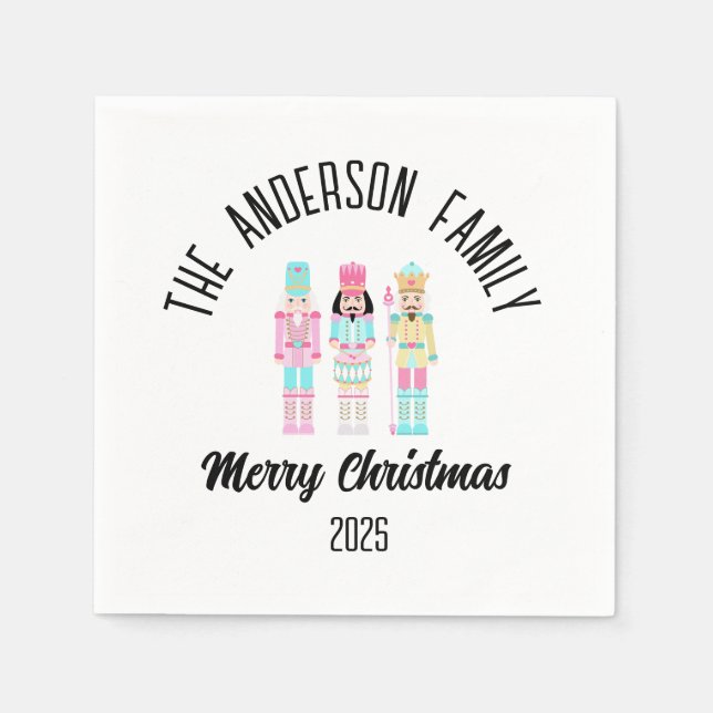 Christmas Nutcracker Pastel Personalized Name Napkins (Front)