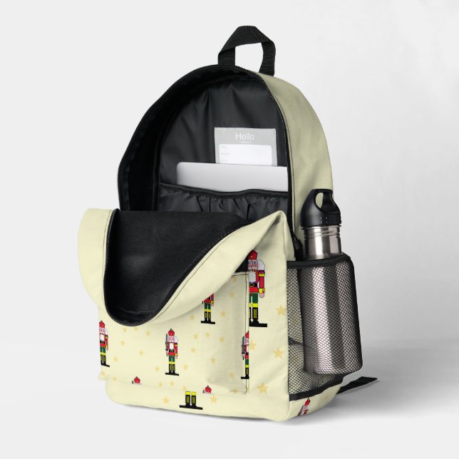 Christmas nutcracker pattern on yellow printed backpack (Back Corner Right (Open))