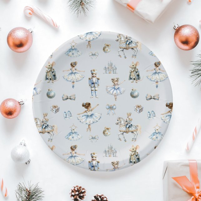 Christmas Nutcracker Pattern Watercolor Paper Plates (Creator Uploaded)